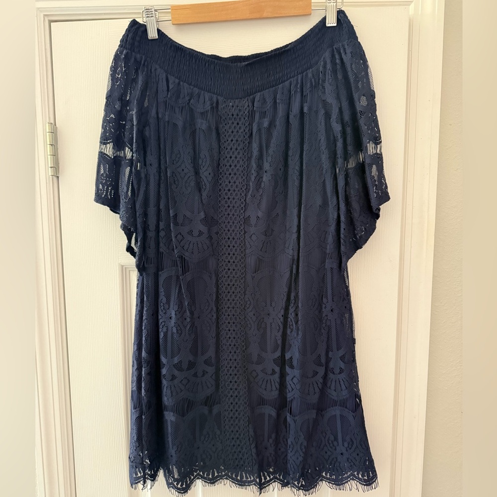Miami Navy Lace Off the Shoulder Dress